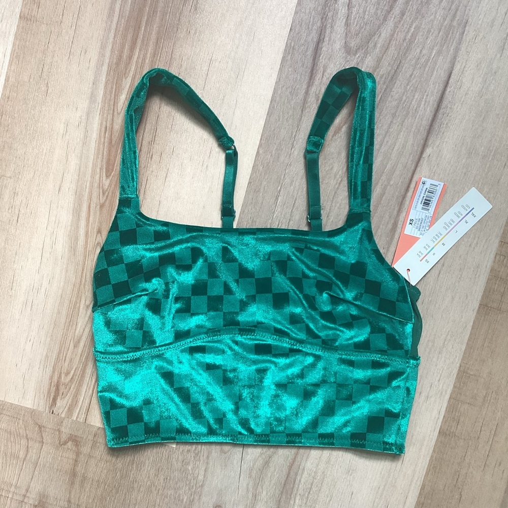 Colsie Emerald Green Checkered Loungewear Bra | women’s XS 34A 34B | cropped